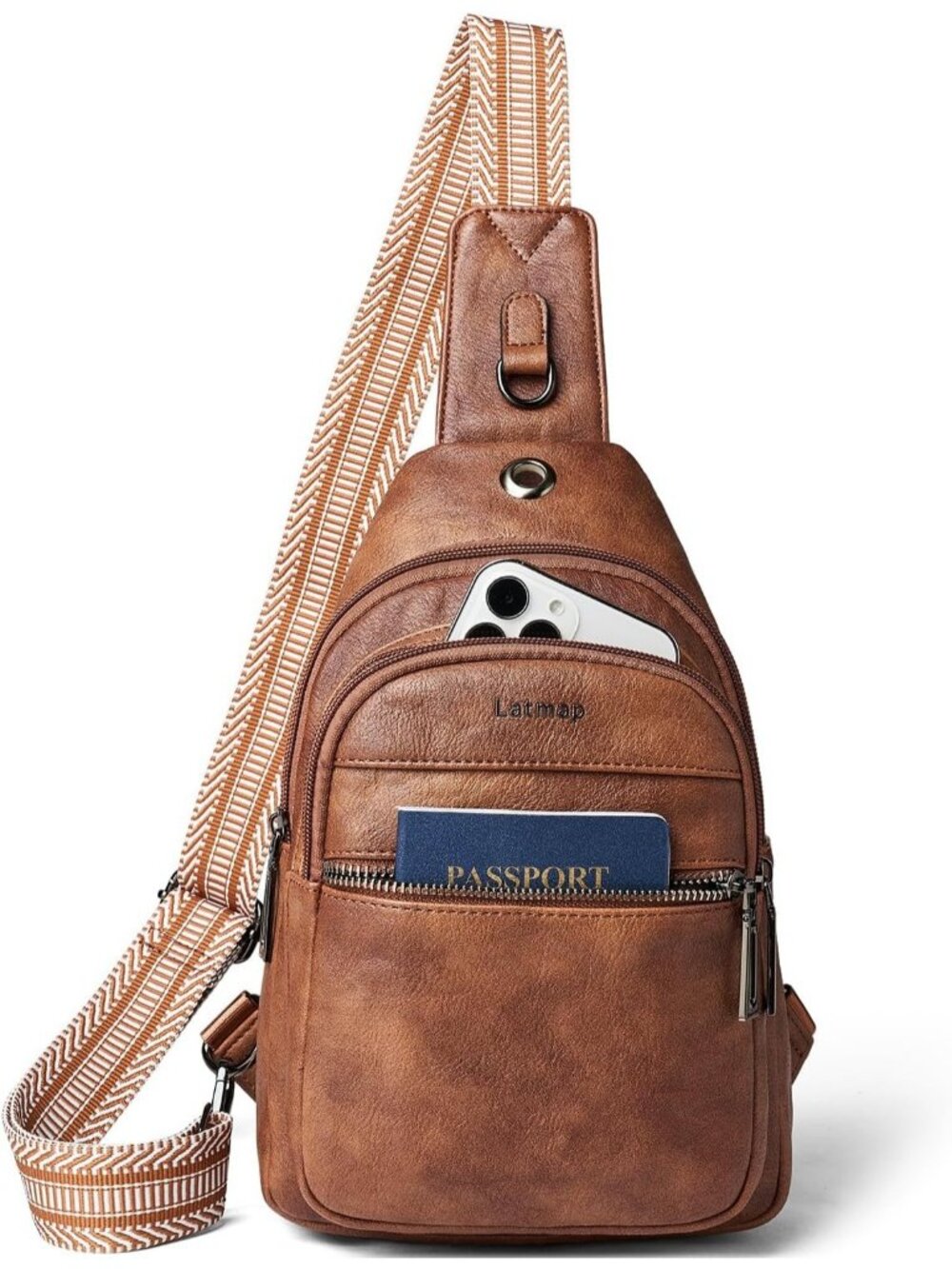 Women's Brown Leather Sling Bag Crossbody Shoulder Tote Fanny Pack Travel Bag